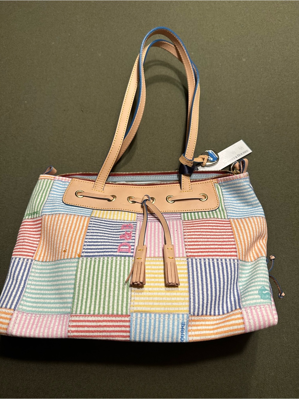 Dooney & Bourke Vintage Seersucker Patchwork Stripe Tote - Multicolor NWT